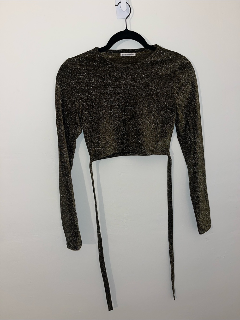 Reformation Shimmering Bronze Crop Long-Sleeve Top